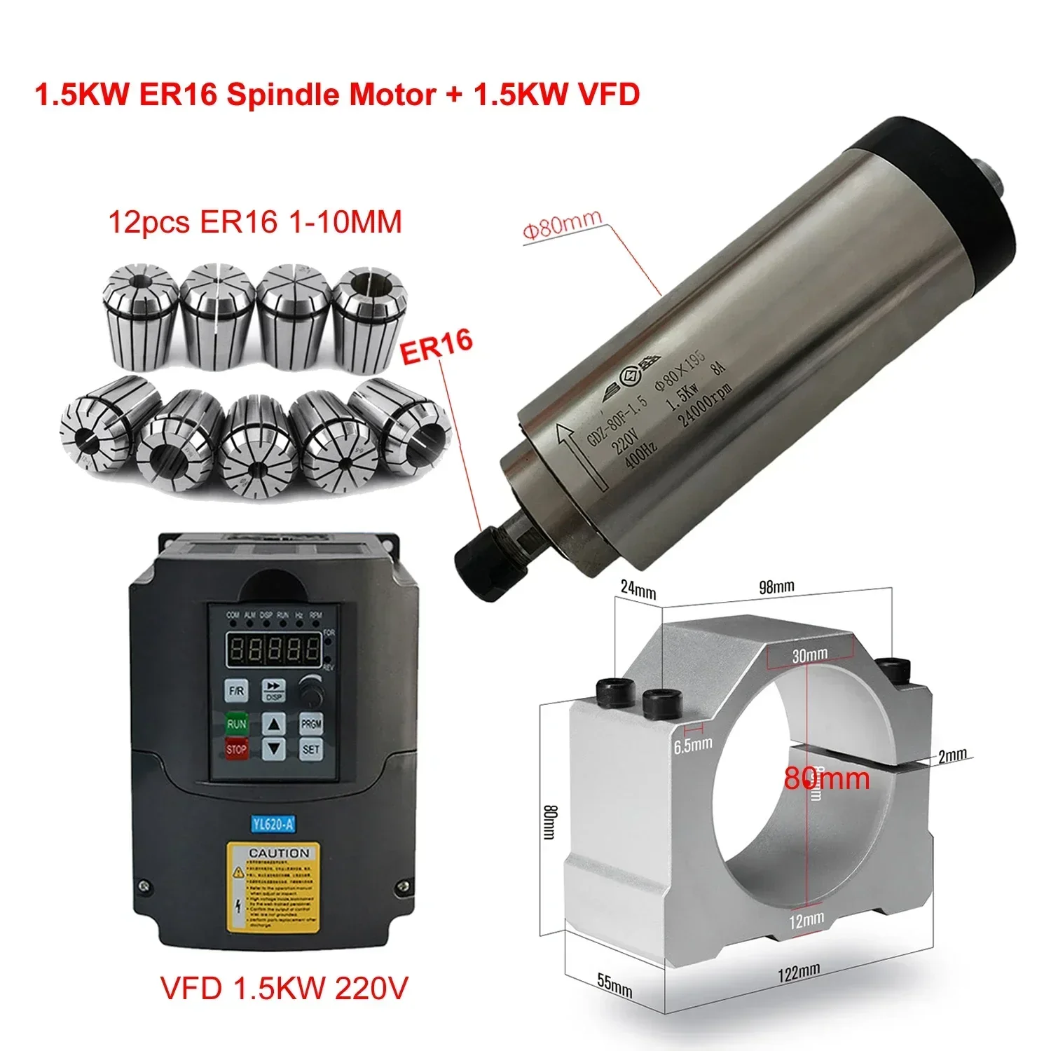 Er20 Collet Chuck Spindle Motor 220V - Комплект шпиндельного двигателя с воздушным охлаждением