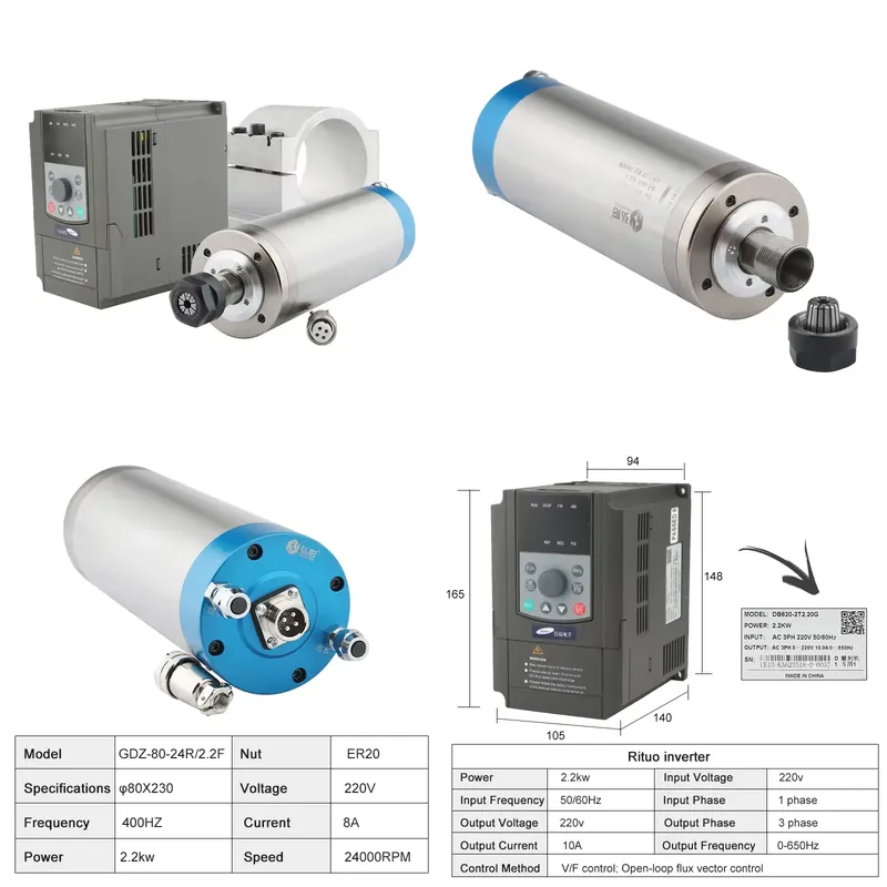 2.2Kw Water Cooled Spindle Kit Vfd - 2026 Китайская фабрика: Комплект шпинделей для