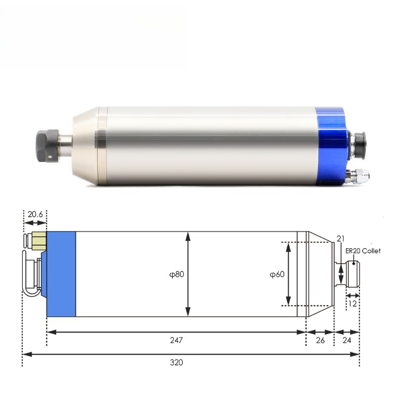 2.2 кВт ER20 D80 12000 об/мин/ – обзор и цена 2.2Kw Water Cooled Spindle Kit Vfd