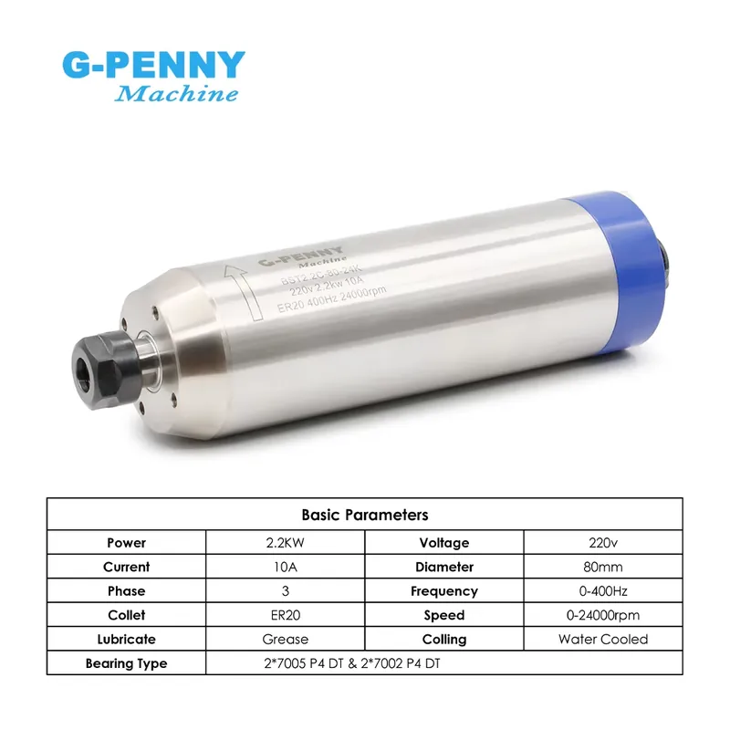 G-penny 2.2 кВт ER20 D80 Компл – обзор и цена 2.2Kw Water Cooled Spindle Kit Vfd